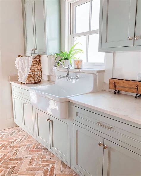 Country Home Ideas in 2020  Brick flooring, Farmhouse laundry room