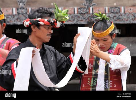 Toba Batak Tribespeople Performing Traditional Dance Sumatra Stock