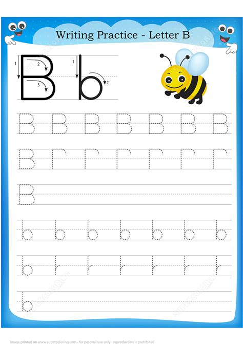 Letter B Is For Bee Handwriting Practice Worksheet Free Printable