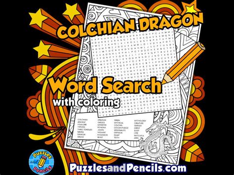 Colchian Dragon Word Search Puzzle With Colouring Greek Mythology