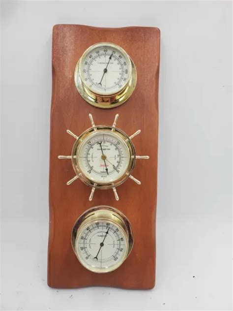 Sunbeam Weather Station Thermometer Barometer Humidity Wood Nautical