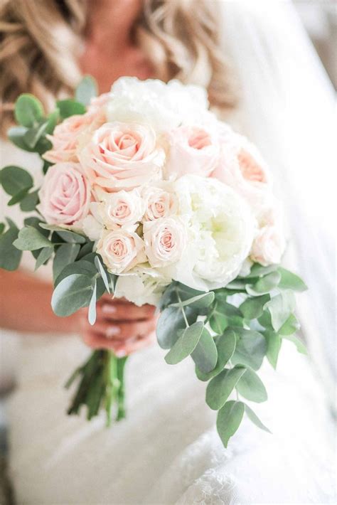 Luxury Blush Rose And White Peony Bouquet With Eucalyptus Flower