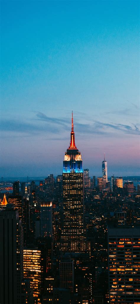 Download 1125x2436 Wallpaper New York Skyscrapers Night City