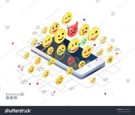 Isometric Concept Mobile Phone Emoticons Emoji Stock Vector Royalty