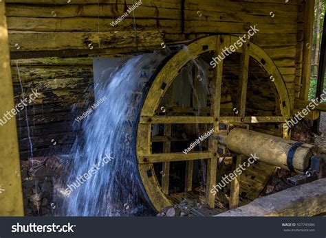 Working Watermill Wheel Falling Water Village Stock Photo 507743086