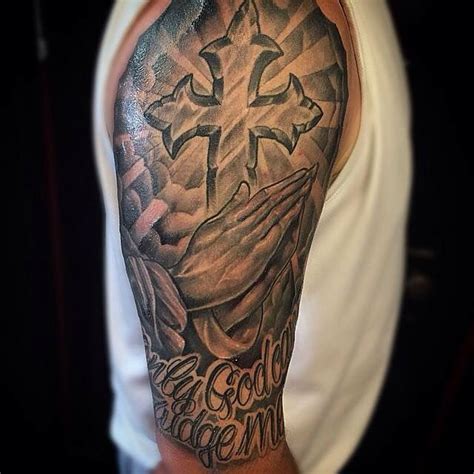 Black And Grey Religious Arm Tattoo Sleeve Tattoos Tattoos Half Sleeve Tattoo