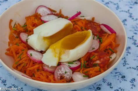 Salade de carottes rapées au chorizo et oeuf mollet Recette Ptitchef