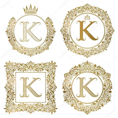 Golden Letter K Vintage Monograms Set Heraldic Coats Of Arms Round