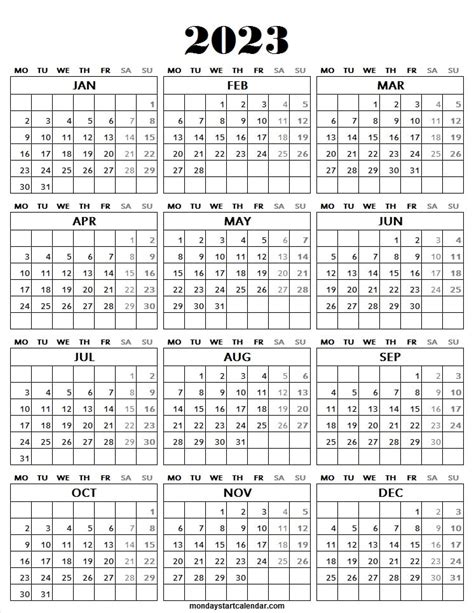 Printable Calendar 2023 Monday Start Templates Free Blank Calendar
