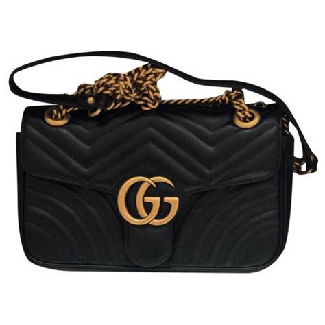 Bolsa De Ombro Gucci Black Leather Marmont Com Corrente Preto Couro Ref