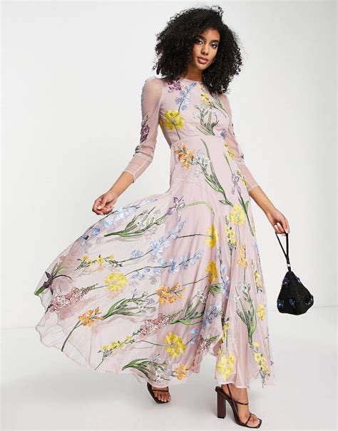 Asos Edition Garden Floral Embroidered Maxi Dress In Pink Asos In