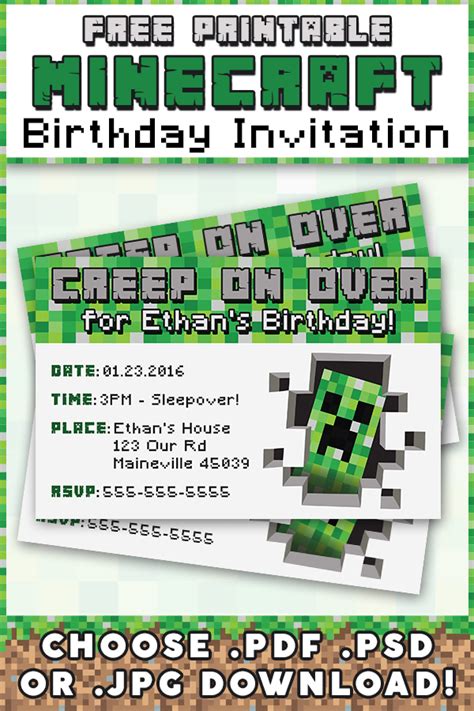 Free Minecraft Printable Invitation