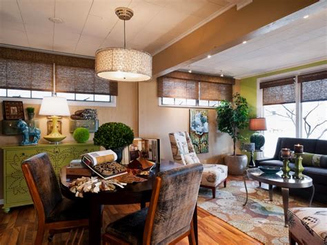 Eclectic Living Room With Woven Blinds And Leather Chairs Hgtv