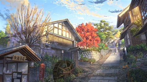 Download 1920x1080 Buildings Village Anime Landscape