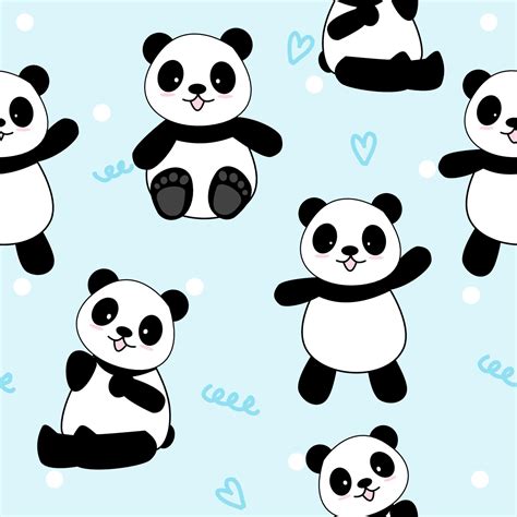Cute Panda Seamless Pattern Background Cartoon Panda Bears Vector