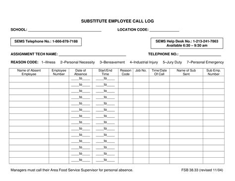 Employee Call Out Form Template