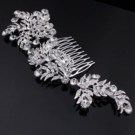 Treazy Luxury Crystal Bridal Hair Combs For Women Large Leaf Shape Hai Flower Hair