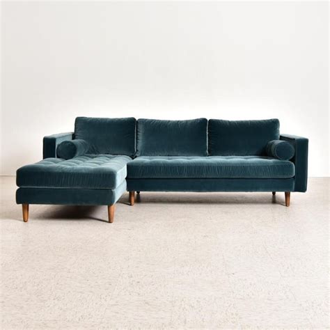 Make decorating your living room a breeze with this sectional sofa. Modern Teal Velvet Sectional Sofa | Chairish