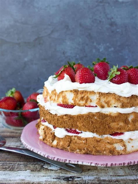 Cut through the batter with a knife to remove air pockets. Strawberry Lemon Layered Angel Food Cake - Sugar Spun Run