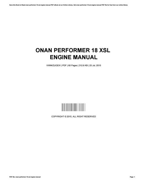 Onan Performer 20 Parts Manual