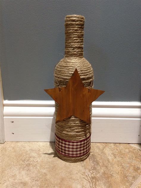 Rustic Country Metal Star Ribbon Twine Wrapped Wine Bottle Decor