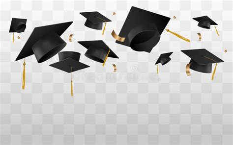 Graduation Caps In The Air Vector Template Isolated On Transparent