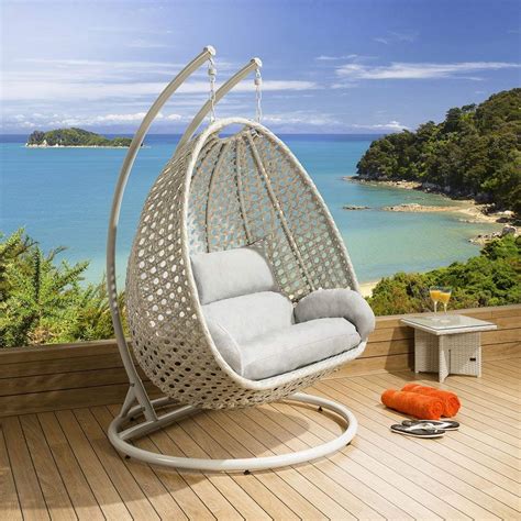 Luxury Outdoor 2 Person Garden Pod Hanging Chair Swing Stone Grey New