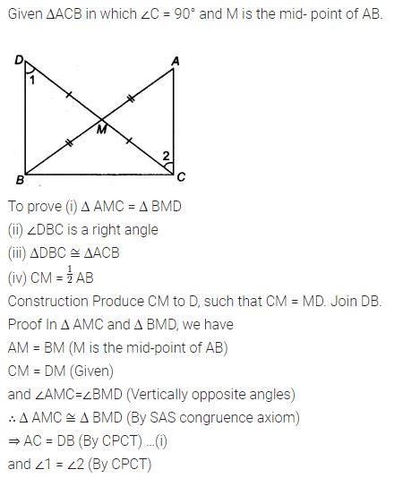 In Right Triangle ABC Right Angled At C M Is The Mid Point Of