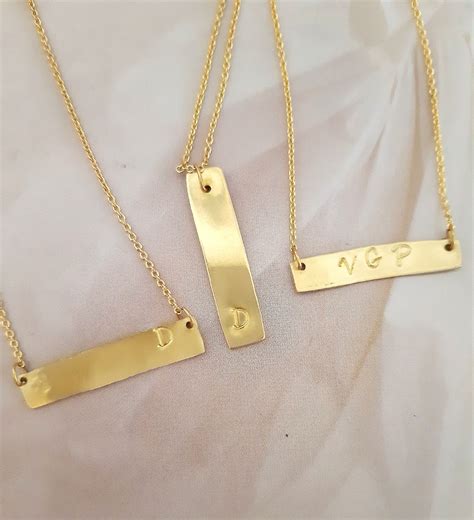 Solid Gold Bar Necklace Horizontal Gold Bar Necklace With Etsy
