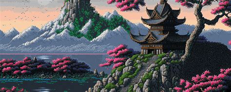 1200x480 Artistic Pixel Art Fantasy Town 1200x480 Resolution Wallpaper