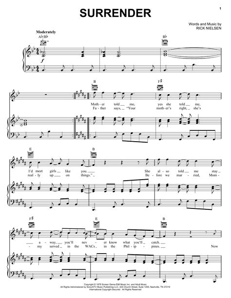 Surrender Sheet Music Cheap Trick Piano Vocal And Guitar Chords Right Hand Melody