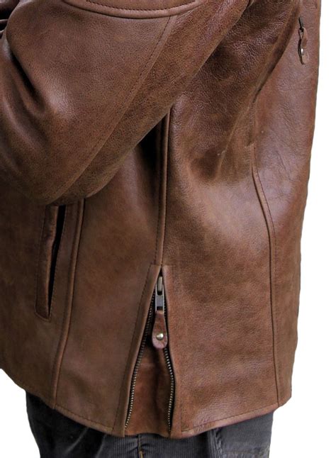 Mens Tall Size Retro Brown Concealed Carry Buffalo Hide Leather Cafe