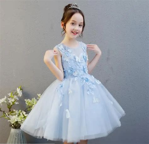 Elegant Appliques Light Blue Lace Flower Girl Dress Flower Pageant