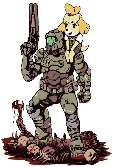 random doomguy and isabelle are fast becoming 2020 s most wholesome duo nintendo life