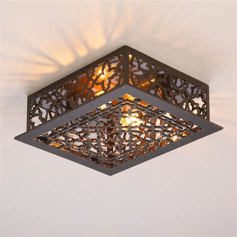 The circular metal frame supports the frosted acrylic. Reproduction Iron Grate Flush Mount Ceiling Light - Flush ...