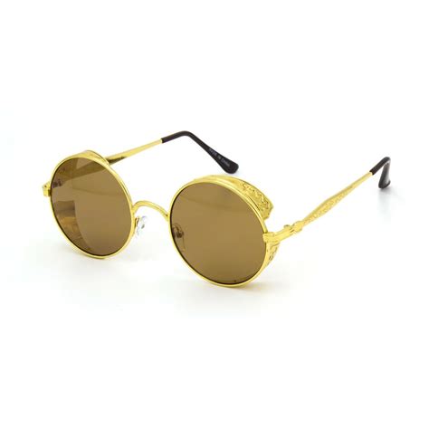 steampunk gold men s sunglasses black brown lens classy retro 80 s 90 s style ebay