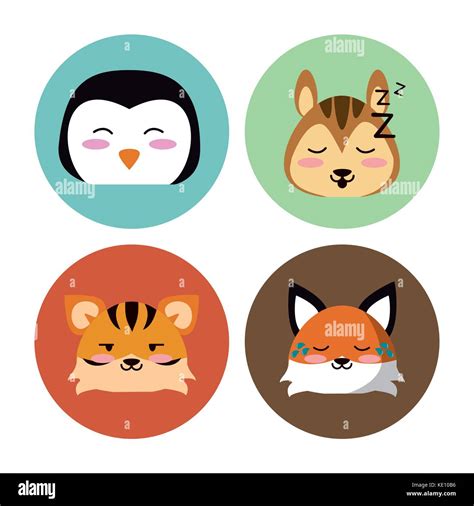 Cute Animals Round Icons Stock Vector Image And Art Alamy