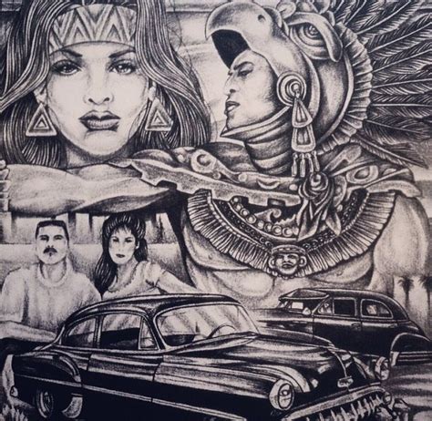 Chicano Art Aztec Culture Lettrage Chicano Chicano Drawings Art Drawings Angel Devil Tattoo