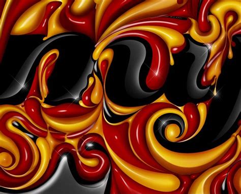 An Abstract Painting With Red Yellow And Black Swirls In The Center On