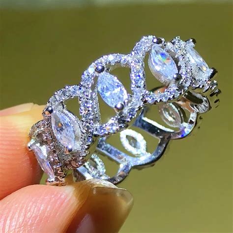 Luxury Full Stone Cz Jewelry Brand 925 Sterling Silver Marquise Cut