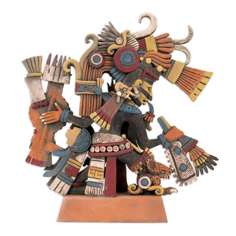 Signed Ceramic Sculpture of the Aztec Deity Tezcatlipoca - Aztec God 