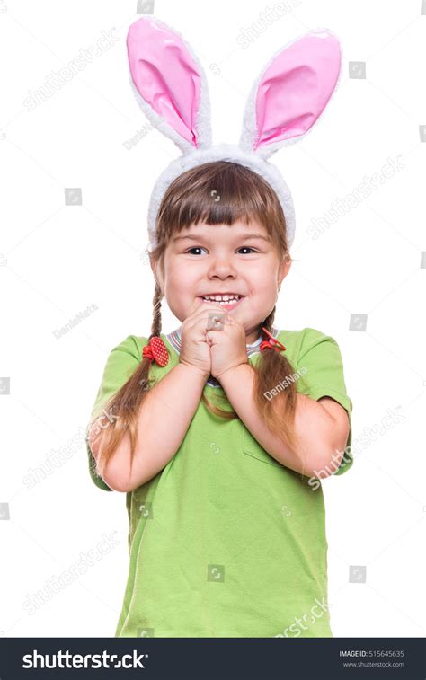 Happy Little Girl Pink Rabbit Ears Stock Photo 515645635 Shutterstock