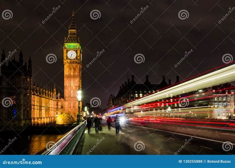 London Big Ben Night Bus Light Trails Uk Editorial Stock Photo Image