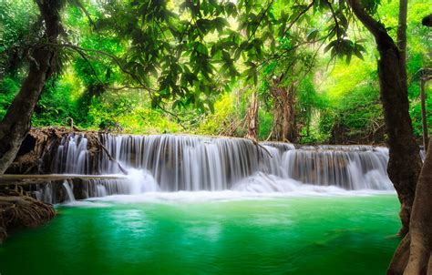 Wallpaper Waterfall Forest River Water Waterfall Flow Emerald