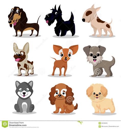 Cute Happy Dogs Cartoon Funny Puppies Vector Characters