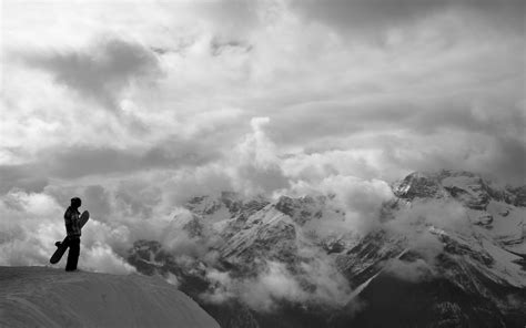 Snowboard Black White Bw Landscape Nature Snow Mountain Sky Clouds