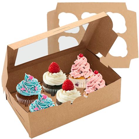 15 Pack Kraft Paper Cupcake Boxes With Inserts Holds 6 Standard
