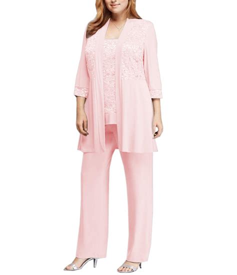 Burgundy Chiffon Womens Suit 3 Piece Mother Pantsuit Long Sleeve