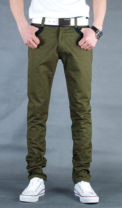 men fashion vogue contract color casual jean army green pants xs s m l xl xxl s5n04ag denim