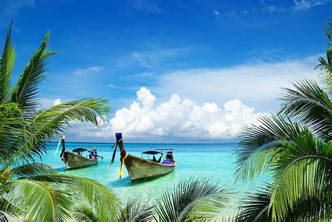 Hd Wallpaper Ocean Boat Tropical Windows Xp Islands Palm Trees